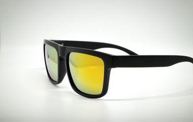 Fashion sunglasses. Sunglasses with mirror lenses. sunglasses on white background.