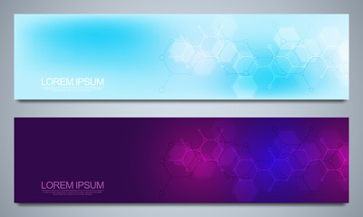 Wall Mural - banners and headers for site with medical background and molecular structures. abstract geometric te