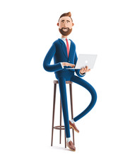 3d Illustration. Portrait Of A Handsome Businessman With Laptop.