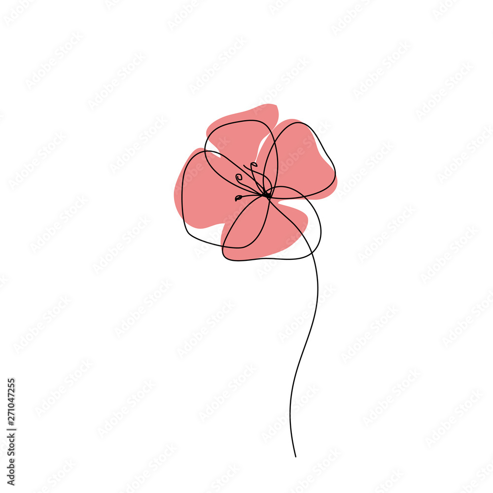 Poppy one line drawing icon. Continuous line art, Minimalist style. Editable line - obrazy, fototapety, plakaty 