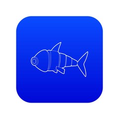 Sticker - Robot fish icon blue vector isolated on white background