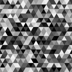 Wall Mural - Black and white abstract retro pattern of geometric shapes. Mosaic of triangles. Seamless background. Vector illustration.