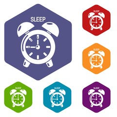 Wall Mural - Alarm clock icons vector colorful hexahedron set collection isolated on white