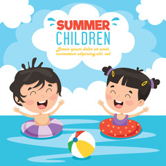 Wall Mural - Vector Illustration Of Summer Children