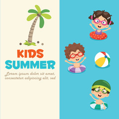 Wall Mural - Vector Illustration Of Summer Children