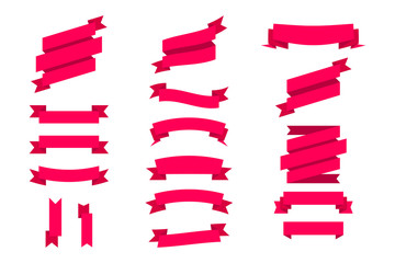 Aufkleber - Red Web ribbons banners isolated on white background. Glyph ribbon banner. Set of red tape. Banners Vector Illustration