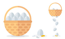 Financial Diversification Idea On Basket With Eggs Example. Never Put All Eggs In One Basket Vector Illustration