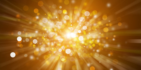 Wall Mural - white bokeh blur background / Circle light on yellow background / Light gold sparkle background