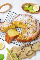 Wall Mural - Lemon cake with rhubarb and sugar powder