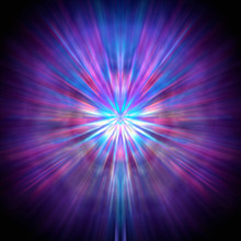 Bright Rays Of Light In Pink And Blue Shine From The Center Forming A Circle On A Black Background.