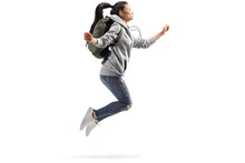 Young Female Student Jumping
