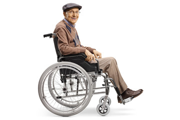 Wall Mural - Senior man in a wheelchair smiling at the camera