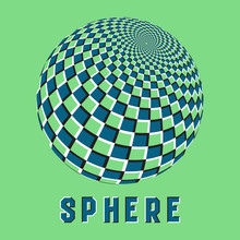 Abstract Sphere Logo Symbol With Motion Illusion Effect. Blue Checkered Globe Emblem.