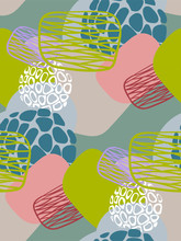 Blue Green Abstract Seamless Pattern Vector Floral Design Primitive Scandinavian