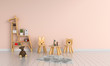 Wood table and chair in child room for mockup, 3D rendering