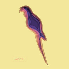 Wall Mural - 3d paper art illustration. Tropical bird of a ara parrot in style paper art. Pink and blue halftone gradients. Vector illustration