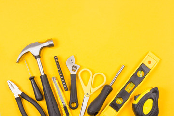 Wall Mural - Set of various construction tools. Tools for home repair. Work at a construction site. Flatly. Flatlay.