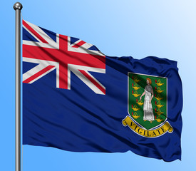 British Virgin Islands flag waving in the deep blue sky background. Isolated national flag. Macro view shot.