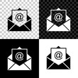 © mingirov - Mail and e-mail icon isolated on black, white and transparent background. Envelope symbol e-mail. Email message sign. Vector Illustration