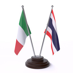 Italy and Thailand, two table flags isolated on white background. 3d image