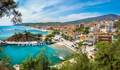 Wall Mural - landscape with limenaria city and harbour at thassos island, greece
