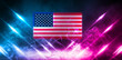 © Laura Сrazy - American national flag on abstract background. Abstract festive background with neon glowing USA flag.