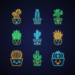 Sticker - Cactuses cute kawaii neon light characters