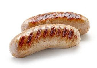 Poster - grilled sausages on white background