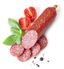 Poster - salami sausage on white background