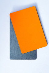 Concept of color cards on white background two colors gray and orange isolate on white background