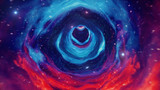 Fototapeta Perspektywa 3d - Travel through a wormhole through time and space filled with millions of stars and nebulae. Wormhole space deformation, science fiction. Black hole. Vortex hyperspace tunnel. 3D illustration