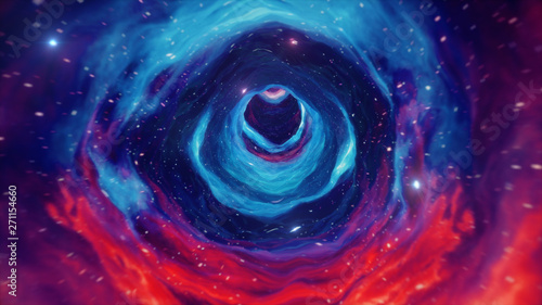 Photo  Travel through a wormhole through time and space filled with millions of stars and nebulae