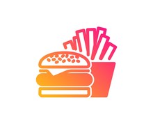 Burger With Fries Icon. Fast Food Restaurant Sign. Hamburger Or Cheeseburger Symbol. Classic Flat Style. Gradient Burger Icon. Vector