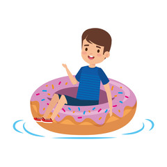 Wall Mural - cute little boy with shirt and donut float