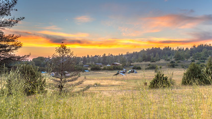 Poster - Sunset over camping ground in Cevennes