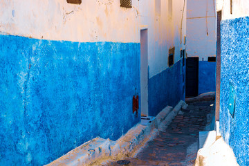 Blue and White Street in the Kasbah des Oudaias in Rabat Morocco