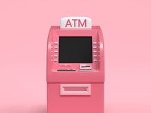 Pink ATM Machine Business Technology Concept 3d Render Abstract Cartoon Style