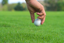 Hand Picking Up A Golf Ball From The Fairway At Golf Court
