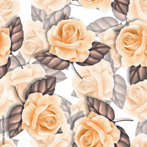 Beautiful seamless pattern with yellow roses. Floral background