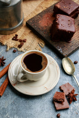 Canvas Print - Cup of coffee on grey stone background.