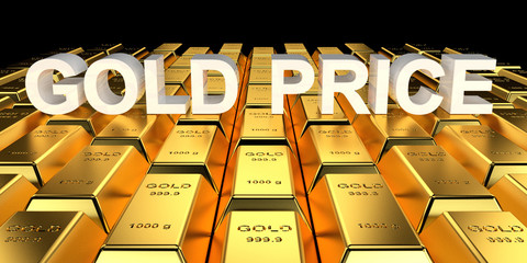 Wall Mural - Gold price for website banner. 3D rendering of gold bars.