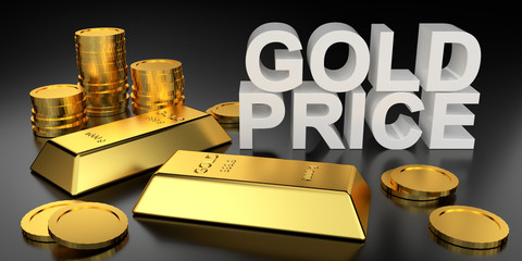 Wall Mural - Gold price for website banner. 3D rendering of gold bars.