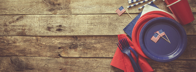 4th of July concept - party decoration of wood background, copy space