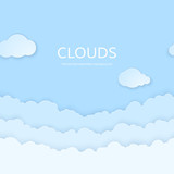 Fototapeta Do pokoju - Abstract horizontal seamless paper clouds. Paper clouds on blue background. Vector illustration