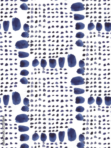 Abstract seamless watercolor pattern with navy blue brush strokes