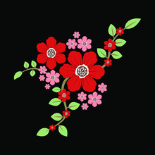Beautiful Floral Aranjament Print Vector Design Illustration Isolated On Black Background