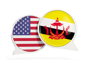 Wall Mural - Flags of United States and brunei inside chat bubbles