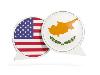 Wall Mural - Flags of United States and cyprus inside chat bubbles