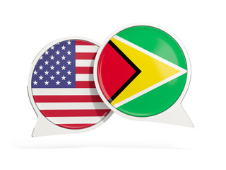 Wall Mural - Flags of United States and guyana inside chat bubbles