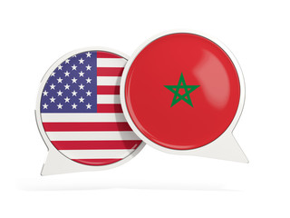 Wall Mural - Flags of United States and morocco inside chat bubbles